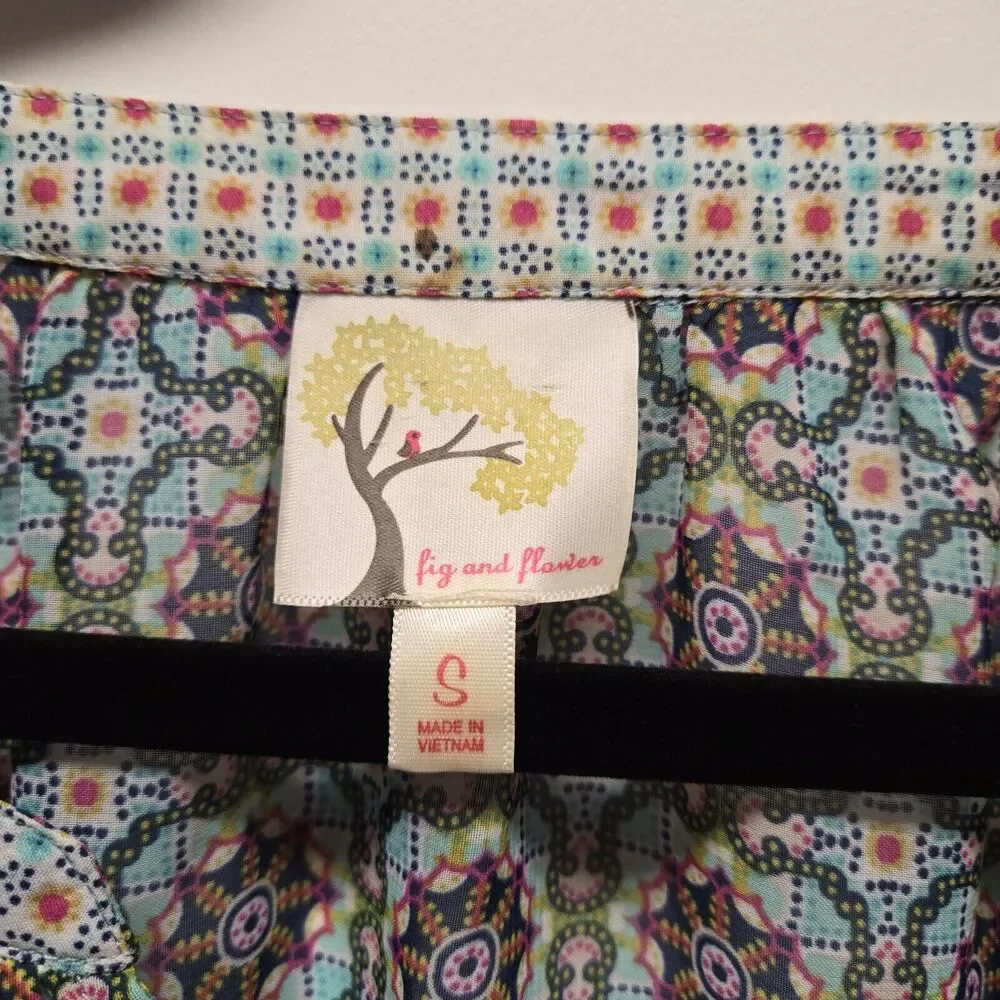 Anthropologie Fig & Flower Womens Tunic Floral Top Blouse sz Small Colorful